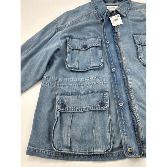American Eagle Denim Chore Jacket Womens 2XL Blue Jean Distressed Zip Button NEW - Picture 7 of 14